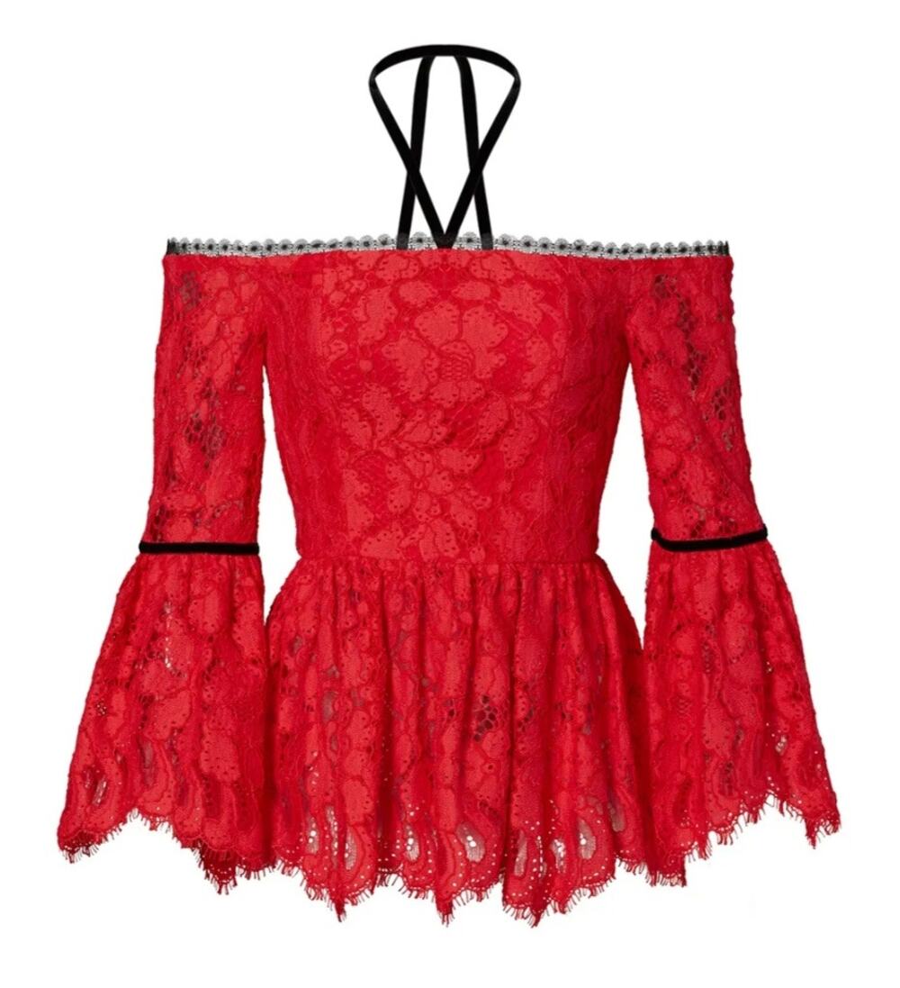 Alexis Red Lace Off-the-Shoulder Top Size Small